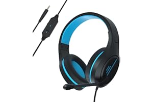 Anivia MH601 Gaming Headset for PC PS5 PS4 Nintendo Xbox One Mac Laptop, Wired Stereo Over-Ear Headphones with Noise Cancelling Mic, Soft Memory Earmuffs for Adults & Kids, Blue