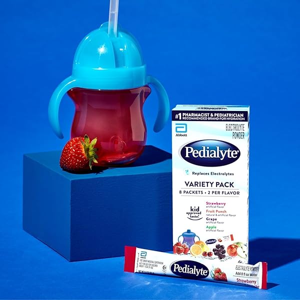 PEDIALYTE ELECTROLYTE POWDER | HYDRATION DRINK FOR KIDS & ADULTS | VARIETY PACK: GRAPE, STRAWBERRY FRUIT PUNCH, AND APPLE, 8 POWDER PACKETS