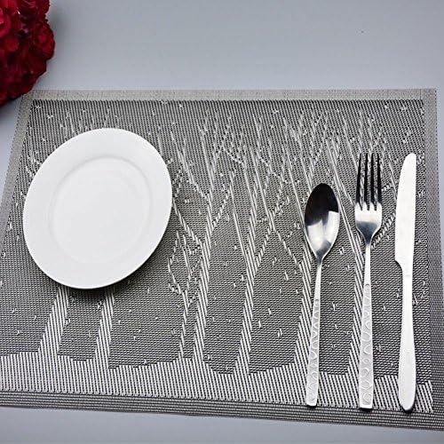 EUTTEUM 4 Pieces Of Tree Branches Pattern Western-Style Non-Slip Placemat High Temperatu silver