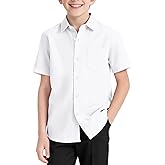NUMYEAN Boys Short Sleeve Button Down Dress Shirts School Uniform Oxford Shirt Size 7-14 Years