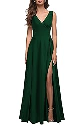 MUSHARE Women's V Neck Sleeveless Split Formal