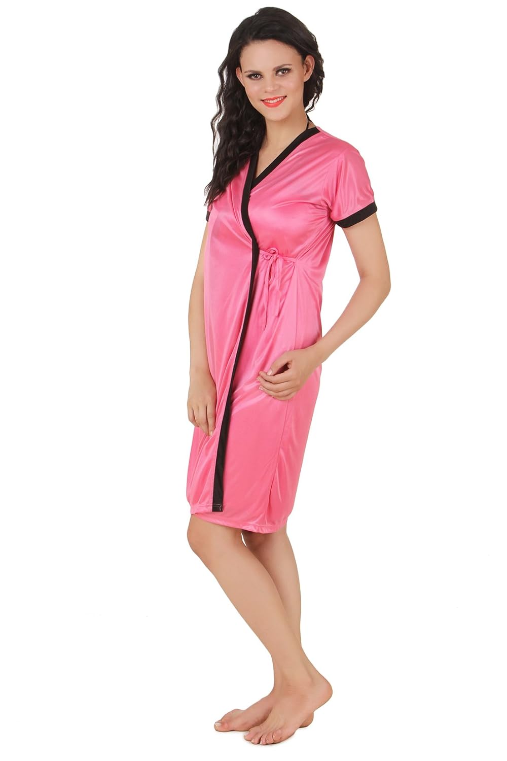 fasense women's satin nightwear (pink, large) - set of 4