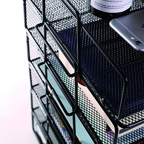 JPSOR Stackable Letter Trays, 4 Pack Stackable Paper Trays, Black Mesh Desk Organizers with 2 Sticky Note Pads