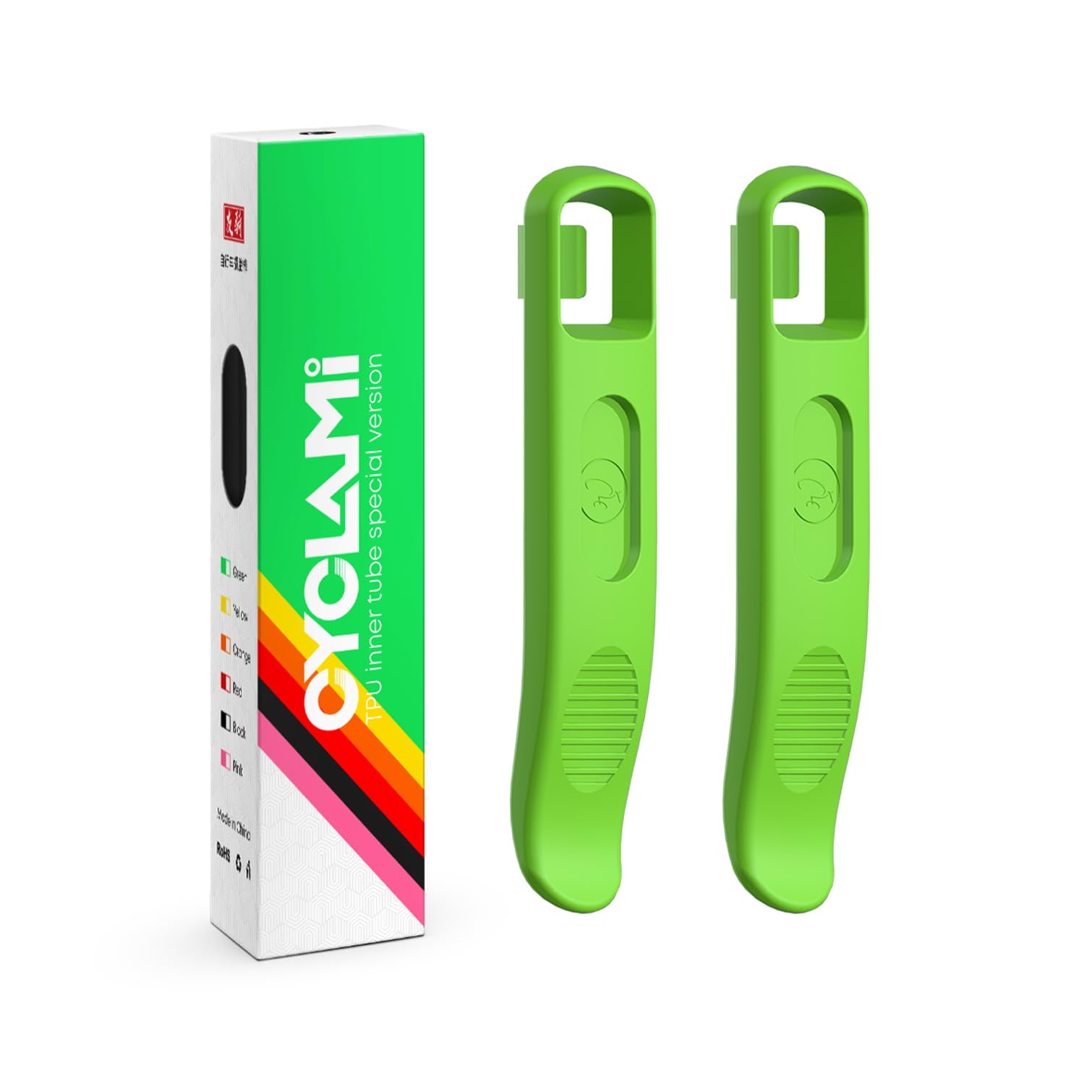 CYCLAMI Set of 2 Bicycle Tyre Levers, Ultra Strong Bicycle Tire Levers, Cycling Accessories Suitable for MTB and Road Bike Tire Levers Tools (GREEN)