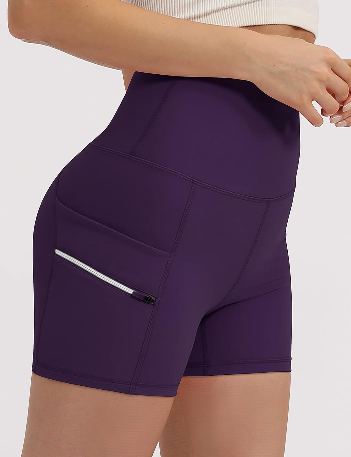 ODODOS Women's Dual Pockets High Waisted 4" Workout Shorts, Yoga Running Cycling Hiking Athletic Biker Shorts: Clothing