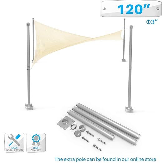 Patio Outdoor Sun Shade Sail Canopy Steel Stand Pole Kit 10' Feet Tall