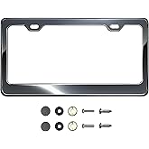 Graphite T304 Stainless Steel License Plate Frame &ndash; 8K Mirror Polish Finish, Rust-Resistant, Slim Design, Universal Fit, Includes Screw Caps, Washers &amp; Stainless Steel Screws for Front or Rear Plates