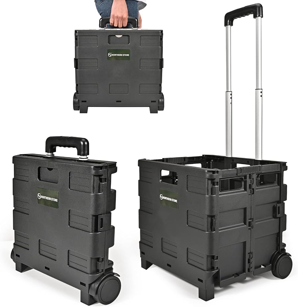 NORTHERN STONE Folding Shopping Trolley Cart with Telescopic Alu Handle