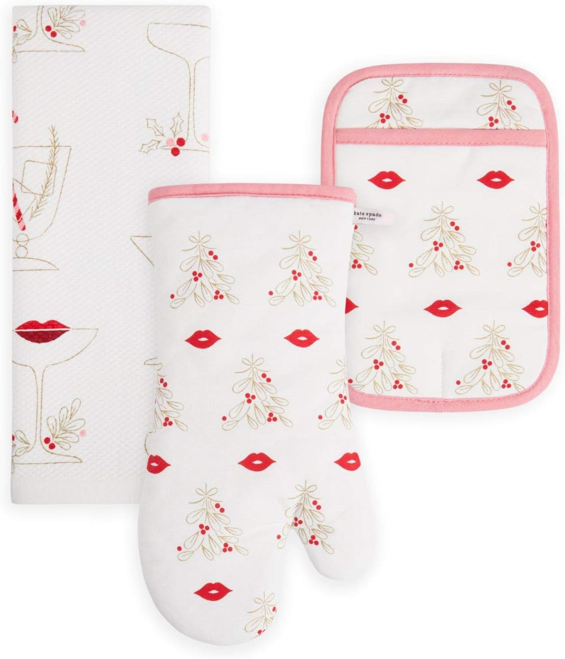 Kate Spade New York Christmas Kiss Kitchen Towel, Oven Mitt & Pot Holder Set, Multi