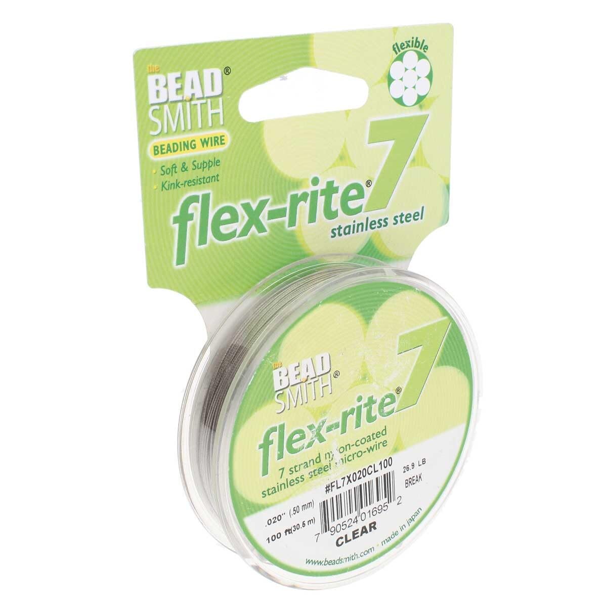 Beadsmith Flex Rite Coat Flex Rite Beading Stringing Wire .020 Inch 100 Feet Nylon Coated Stainless Steel 7 Strand Tigertail 26.9Lb Break