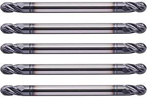 BESTPARTS 5Pcs 3/16" Solid Carbide Ball Nose End Mills - Double End - AlTiN Coated, 4 Flute, 30 Degree Helix, 3/16" Cutting Diameter, 3/16 inch Shank Diameter, 3/8" Length of Cut, 2-1/2" Overall Length