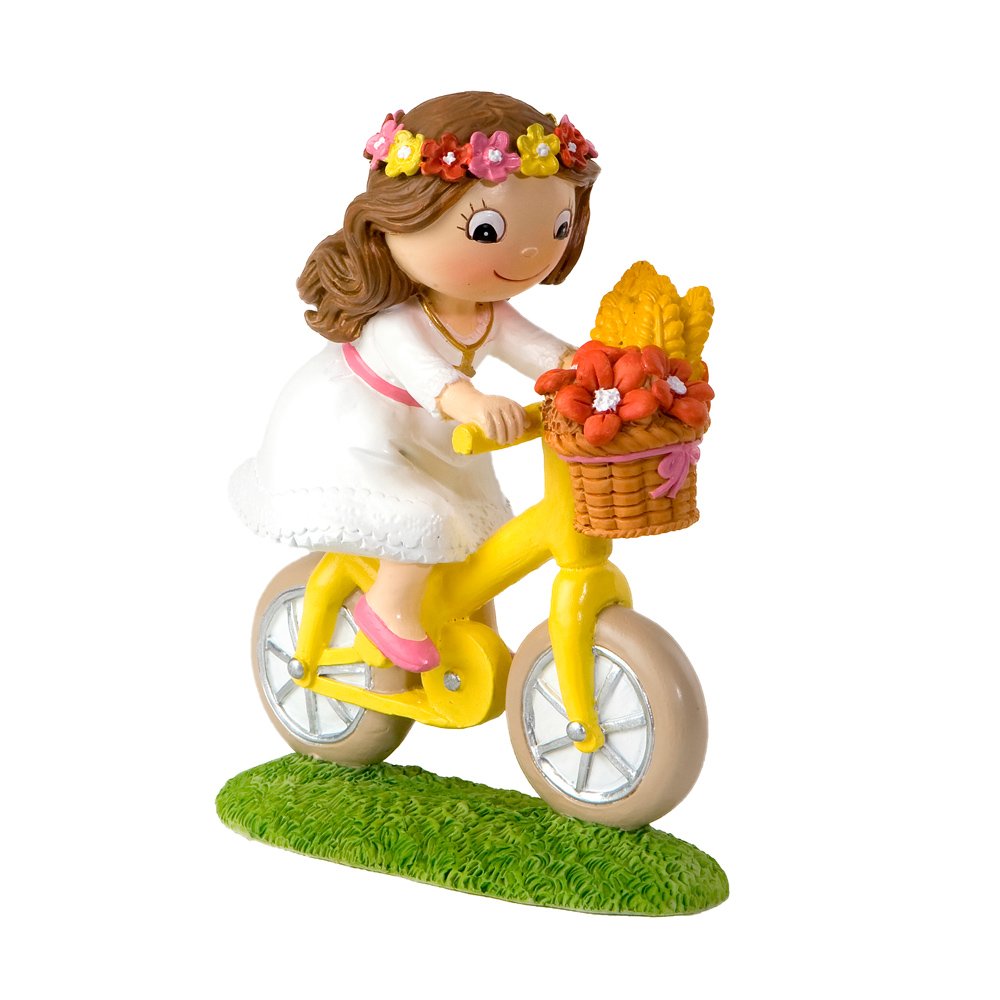 Mopec White Polyresin Cake Figurine Featuring a Girl on a Bike - 4.5 x 13.7 x 16 cm