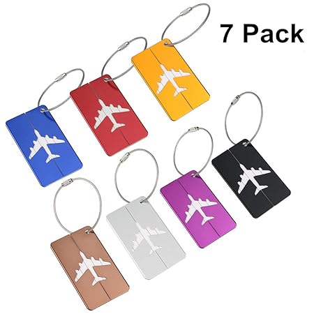 NUOLUX Kofferanhänger Koffer-Tags mit Namensschild Gepäckanhänger aus Metall 7 Stück