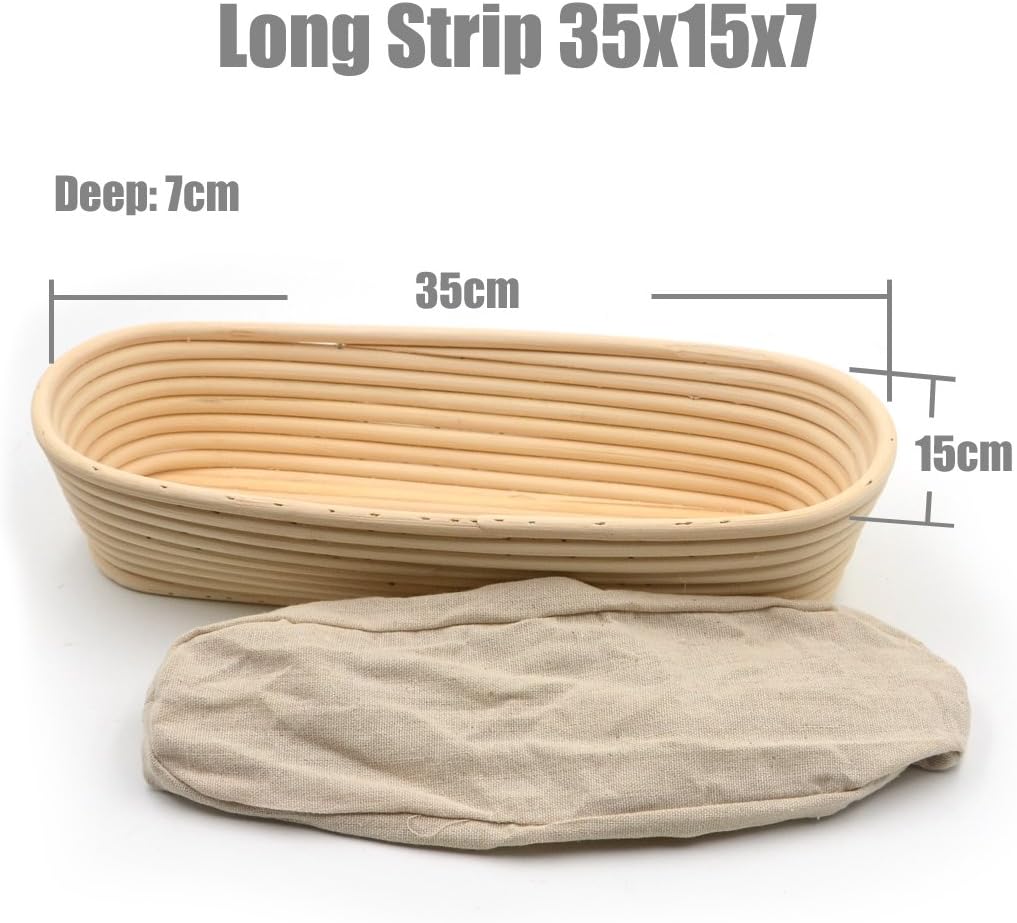 AngelaKerry 1pcs 35x15x7cm (1.4x0.6x0.28 inch) Strip Shape Banneton Brotform Long-Strip Bread Proofing Basket Handmade + Cloth Liner