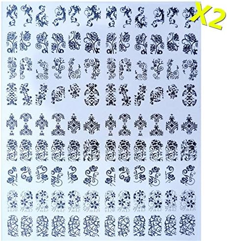 2 Sheet Black 3D Nail Art Stickers 108pcs/sheet Mixed Designs Nail Decoration