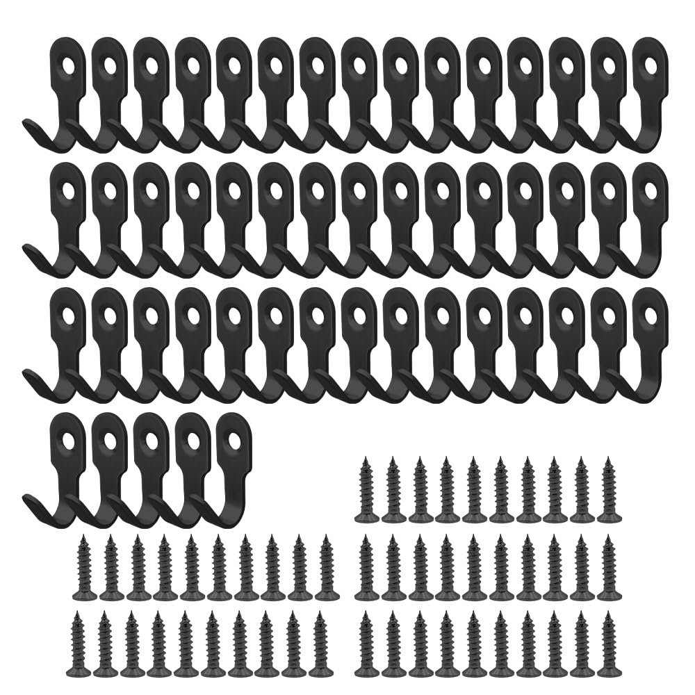 ONEBO 50 Pcs Mini Black Single Prong Robe Hook,Wall Mounted Hat Hook, Stainless Steel J Shape Hooks,for Bathroom Bedroom Living Room Hallway,Hanging Hat,Towel,Key