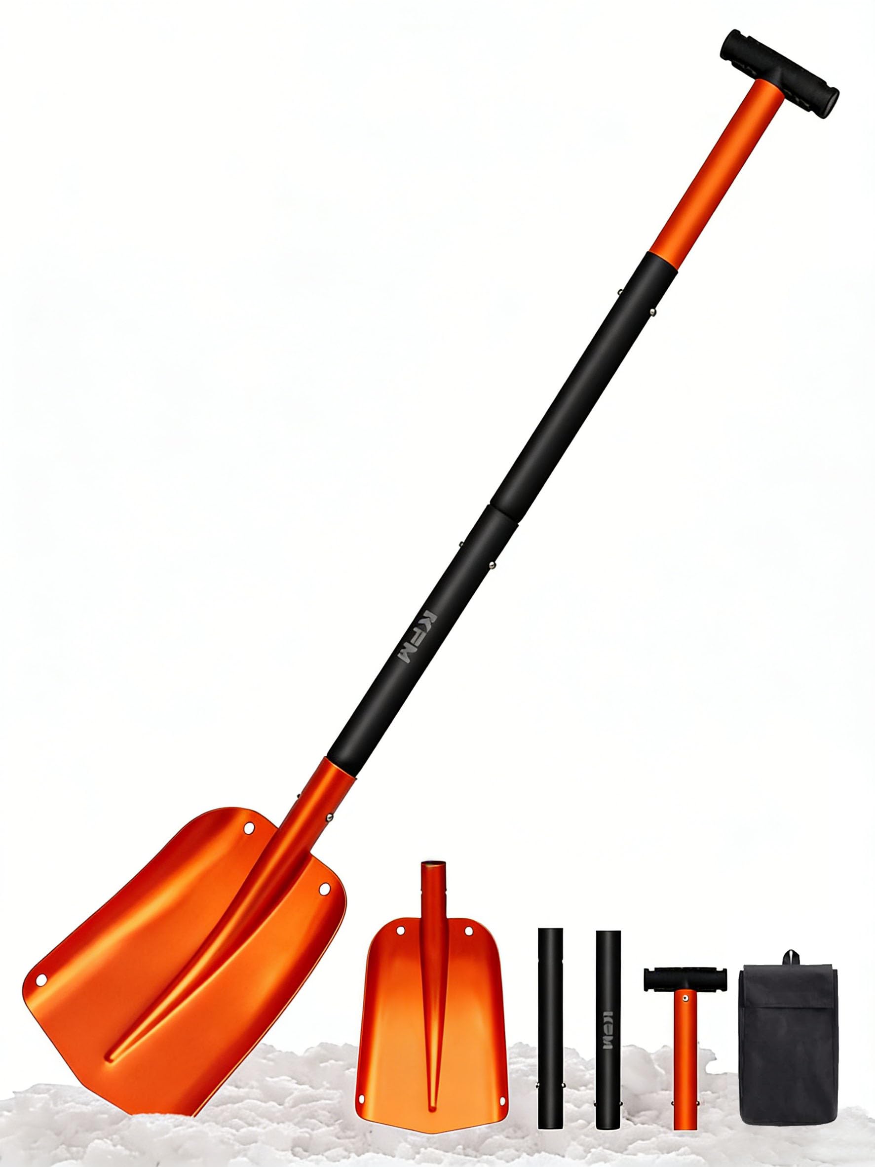 Photo 1 of **CUT DAMAGE ON BAG**KFM Aluminum Snow Shovel, 22 to 43 Inch Collapsible Adjustable Length Portable Metal Shovel for Car Snow Removal with Carrying Bag Heavy Duty Small Snow Shovel for Ski, Outdoor, Camping, Driveway