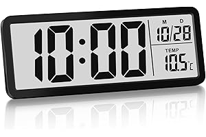 Reviday Large Digital Wall Clock Battery Operated – Temperature Display, 12/24 Hour Format – Desk Clock for Living Room, Bedr