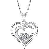 Inpasne Love Heart Necklace for Women 925 Sterling Silver Birthstone Pendant Necklace Dainty Jewelry for Women Her Wife Mom
