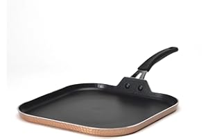 Ecolution Impressions Hammered Nonstick Square Griddle, Dishwasher Safe Cookware with Riveted Stainless Steel Handles, 11-Inch, Copper
