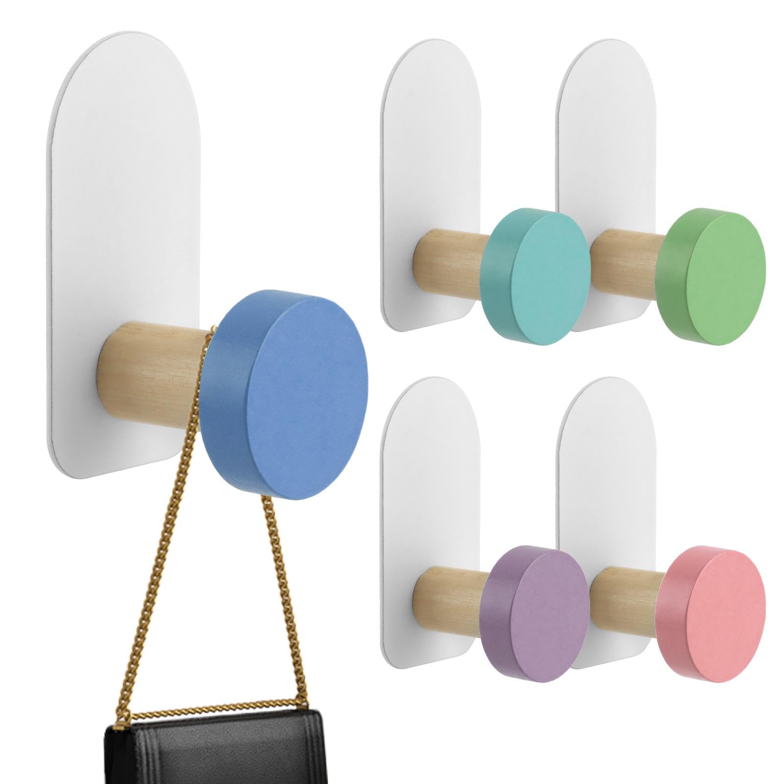 Photo 1 of 5pcs Self-Adhesive Kids Coat Hooks, Cartoon Animal Pattern Wooden Hooks Wall Hooks Sticky Hook, Children's Coat Hook for Towel, Clothes, Key, Backpacks and Hats(Color:Macaron Round)