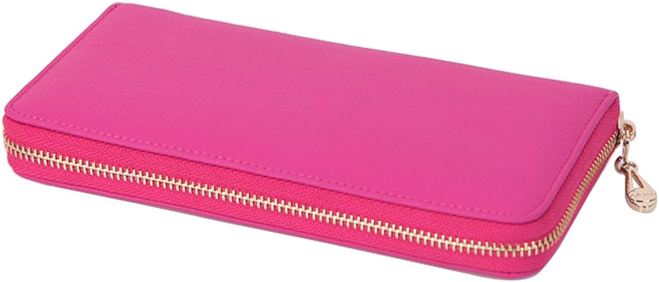 Amazon しゃく 本革 レザー ハンドストラップ付き ラウンドファスナー長財布 レディース長財布 長財布 Hotpink 財布