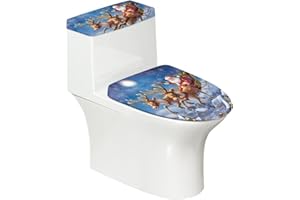 ASQVTIFE Santa Claus Toilet Seat Lid Cover for Home Christmas Decorations for Bathroom Universal Fit Elongated Oval Round Lid Replacement with Elastic Edge Elastic Bottom Soft