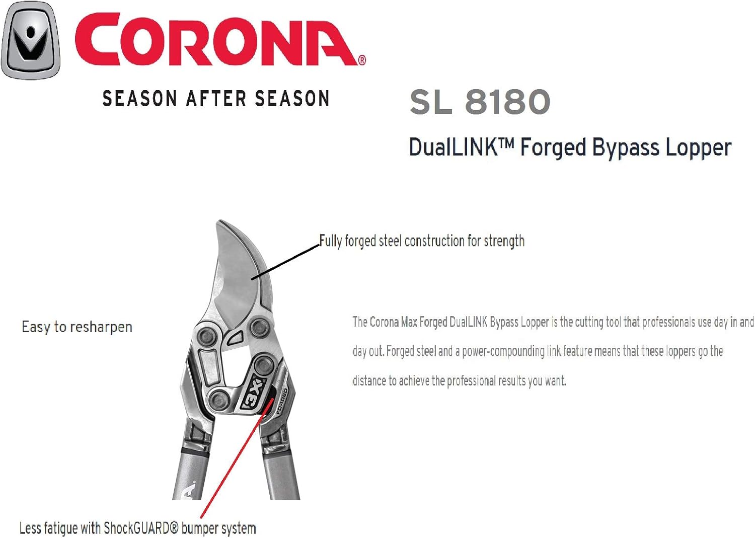 Corona MAXForged DualLINK 33-in. Bypass Lopper, Red, 1.2 x 12.5 x 31.0 (SL 8180D) : Garden & Outdoor