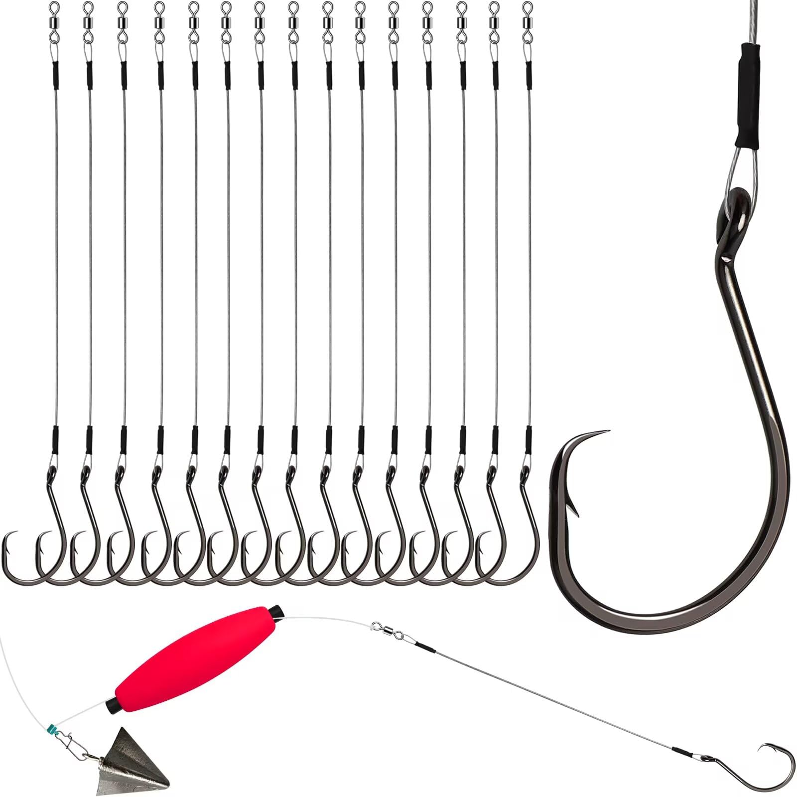 Dovesun 20PCS Fishing Hooks Set Circle Hooks for Catfish Hooks Catfish Rigs Saltwater Freshwater Five Sizes 8/0 Pre-rigged Circle Hooks Wire Leader