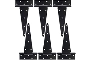 BOODVON 12 Inch T-Strap Gate Hinges, Shed Barn Door Hinges Heavy Duty, Black Tee Hinges for Wooden Fences, Yard Gate, Wrought Hardware Iron Rustproof (6Pack/Set)