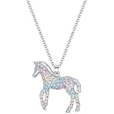 luomart Girls Horse Necklace Gifts,Little Rainbow Horse Jewelry for Women,Initial Letter Necklaces Pendant for Teen Girls Horse Lovers