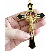 Bovemee Saint Benedict Benedictine Red Enamel 4.7X2.7 Inch Protection Wall Crucifix Cross Catholic San Benito Medalla Prayer Decoration (Black)