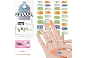 UUUUU. Semi Cured Gel Nail Strips by YYjenny - UV Compatible Stickers, U-Curve Fit, Includes 2 Prep Pads, Nail File, Wood Stick