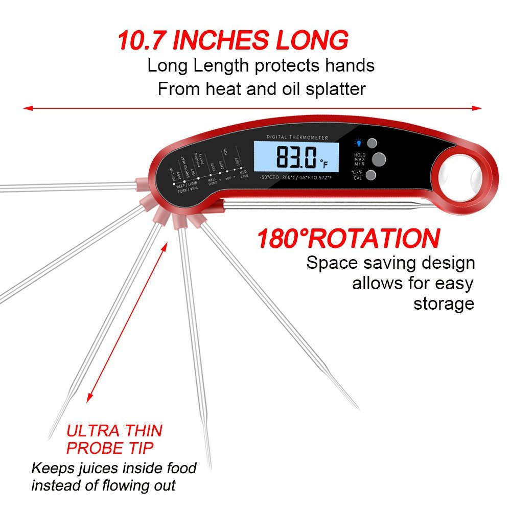 Waterproof Candy Thermometer- Super Fast Instant Read BBQ Thermometer, Backlit Function Cooking Thermometer for： Food, Candy,Meat, Milk, BBQ, Grill Smokers