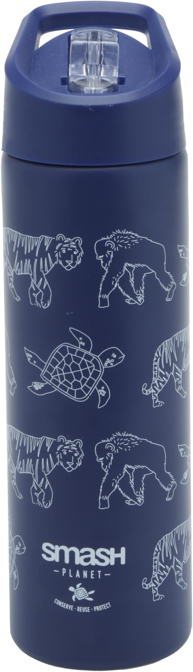 Smash Stainless Steel Water Bottle 750ml Navy with Flip Top Lid and Straw