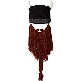 Kafeimali Men's Head Barbarian Vagabond Beanie Original Foldaway Beard Hats Halloween Viking Horns Bearded Caps