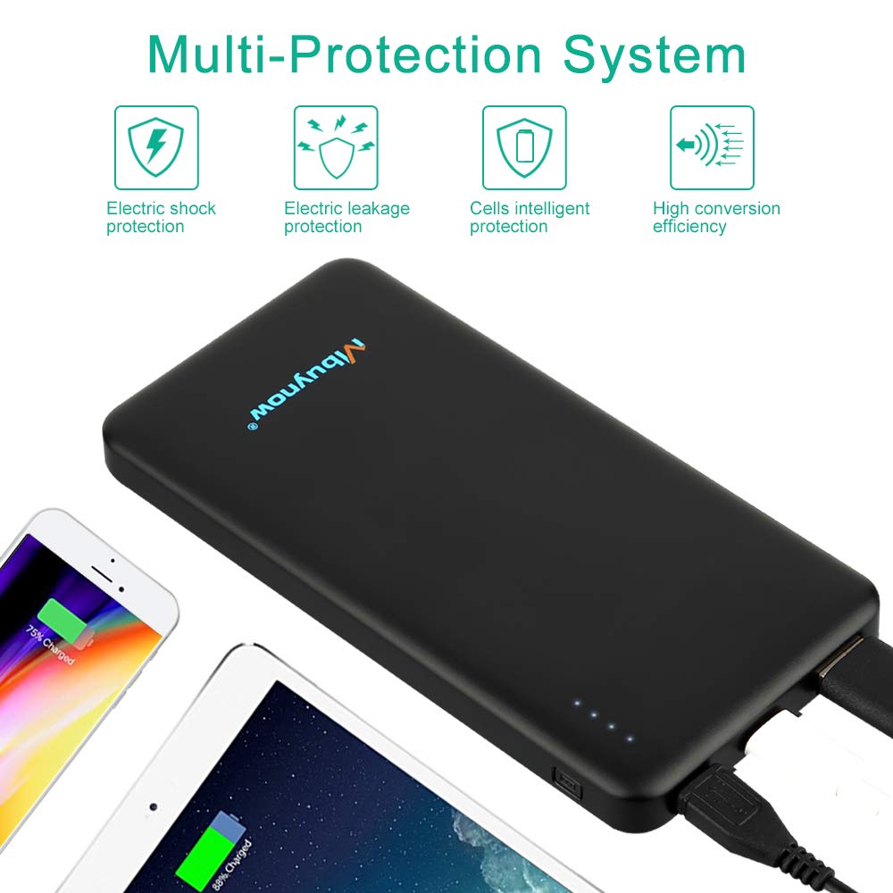 Mbuynow Power Bank 10000mAh, USB C External Akku Quick Charge 3.0 Technologie Tragbares Ladegerät mit Type C und Micro USB Ausgang High Speed mit Max 5V/2.4A für iPhone 7/iPad Air/Huawei P9/Galaxy S7