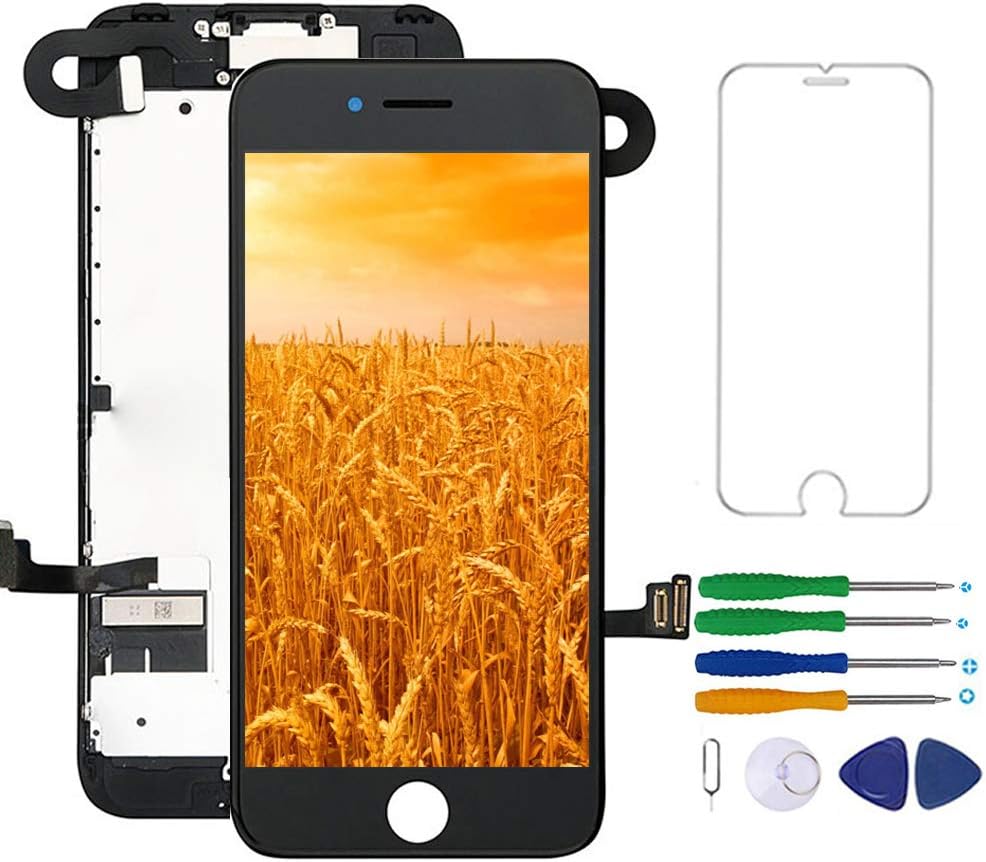Screen Replacement for iPhone 7 Pre-Assembled LCD Display and 3D Touch Screen Digitizer Replacement with Proximity Sensor, Ear Speaker, Front Camera and Repair Tools (Black)