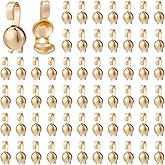 PLIGREAT 100 Pcs 14K Gold Filled Clamshell Calotte Bead Tip Bulk End Cap Knot Cover Terminators Brass Open Hook for DIY Jewelry Bracelets Necklace Making