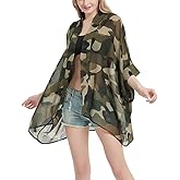 Womens Bohemian Floral Sheer Chiffon Kimono Beach Bikini Cover up Cardigan Capes Tunic