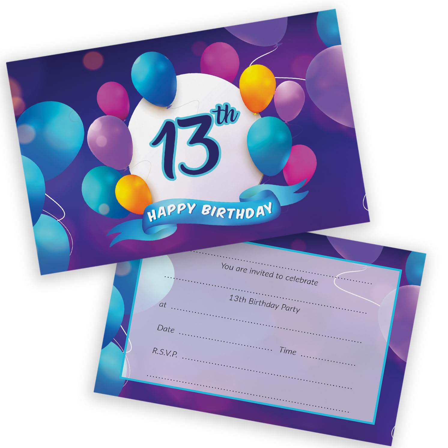 13th Birthday Party Invitations Teenager - Happy Balloons 20 Pack - Childrens Birthday Invitations for Boys/Girls A6 Bday Party Invites Invitation Cards with Folding Envelopes