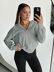 Trendy Queen Hoodies for Women Full Zip Up Cropped
