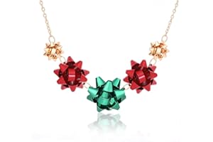 VOGUEKNOCK Gift Bow Necklace Christmas Bow Collar Necklace Xmas Jewelry Gift Red Green Bows