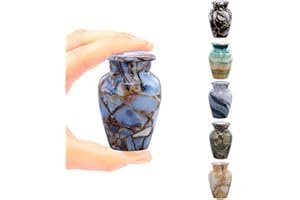Small Keepsake Cremation Urn for Human and Pet Ashes - Marble Finish Metal Memorial Urn - Handcrafted Mini Keepsake With Velv