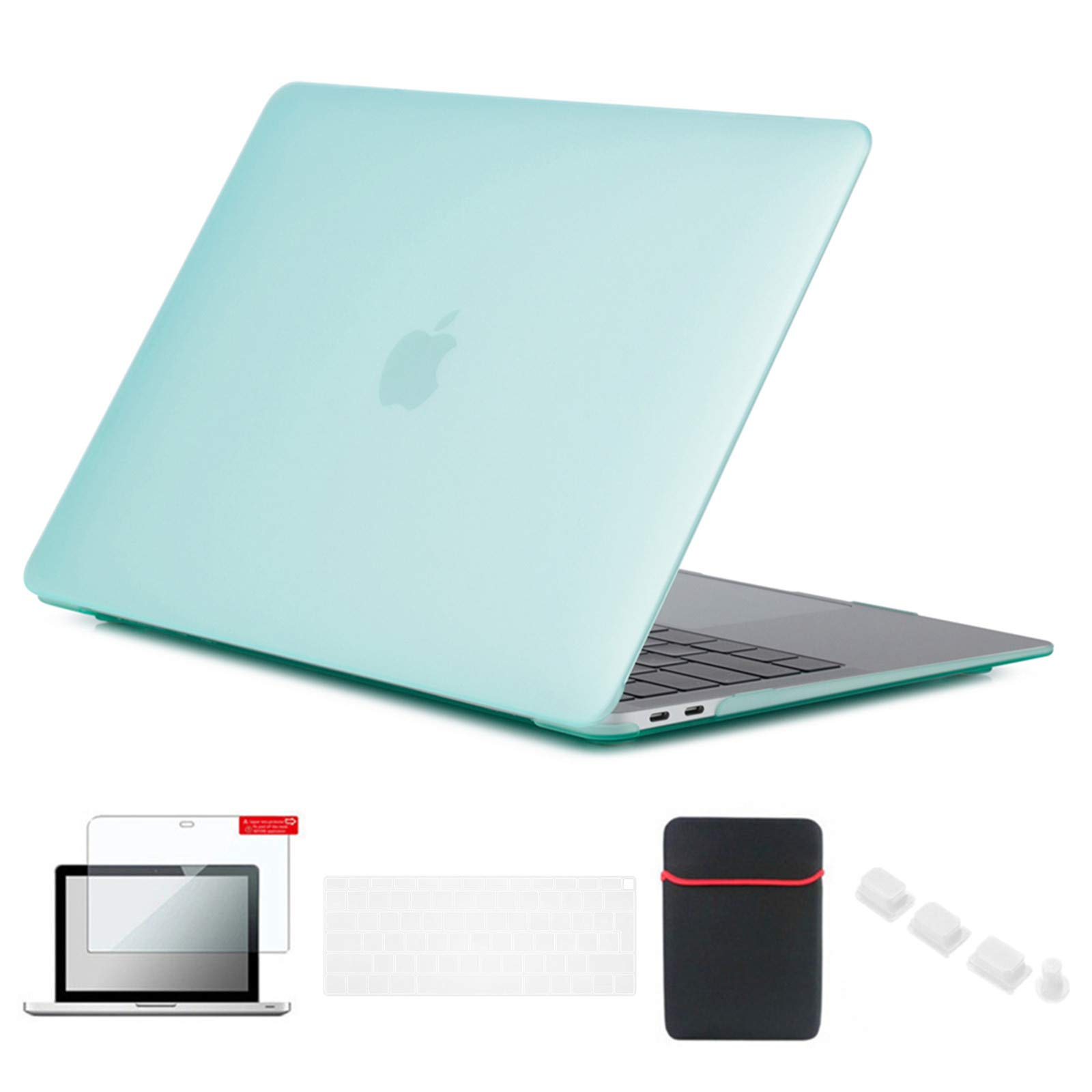 Se7enline New Mac Book Air 13 inch Case 2018/2019/2020 Hard Shell Cover for MacBook Air 13 Inch Touch ID Model A1932/A2337/A2179 with Sleeve Bag, Keyboard Cover, Screen Protector, Dust, Aqua Green