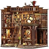 Roroom DIY Miniature House Kit,Dreamy Book Hall Book Nook with LED Light,3D Wooden Puzzle Miniature Dollhouse Kit for Bookshe