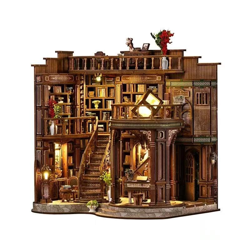 Roroom DIY Miniature and Furniture Dollhouse Kit,Mini 3D Wooden Doll House Craft Model,Creative Room Idea for Valentine's Day Birthday Gift(Book Outside The Book) (AW02003 Dreamy Book Hall)