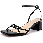Lookyno Women's Open Toe Block Heels Sandals Strappy Low Chunky Heels with Ankle Strap