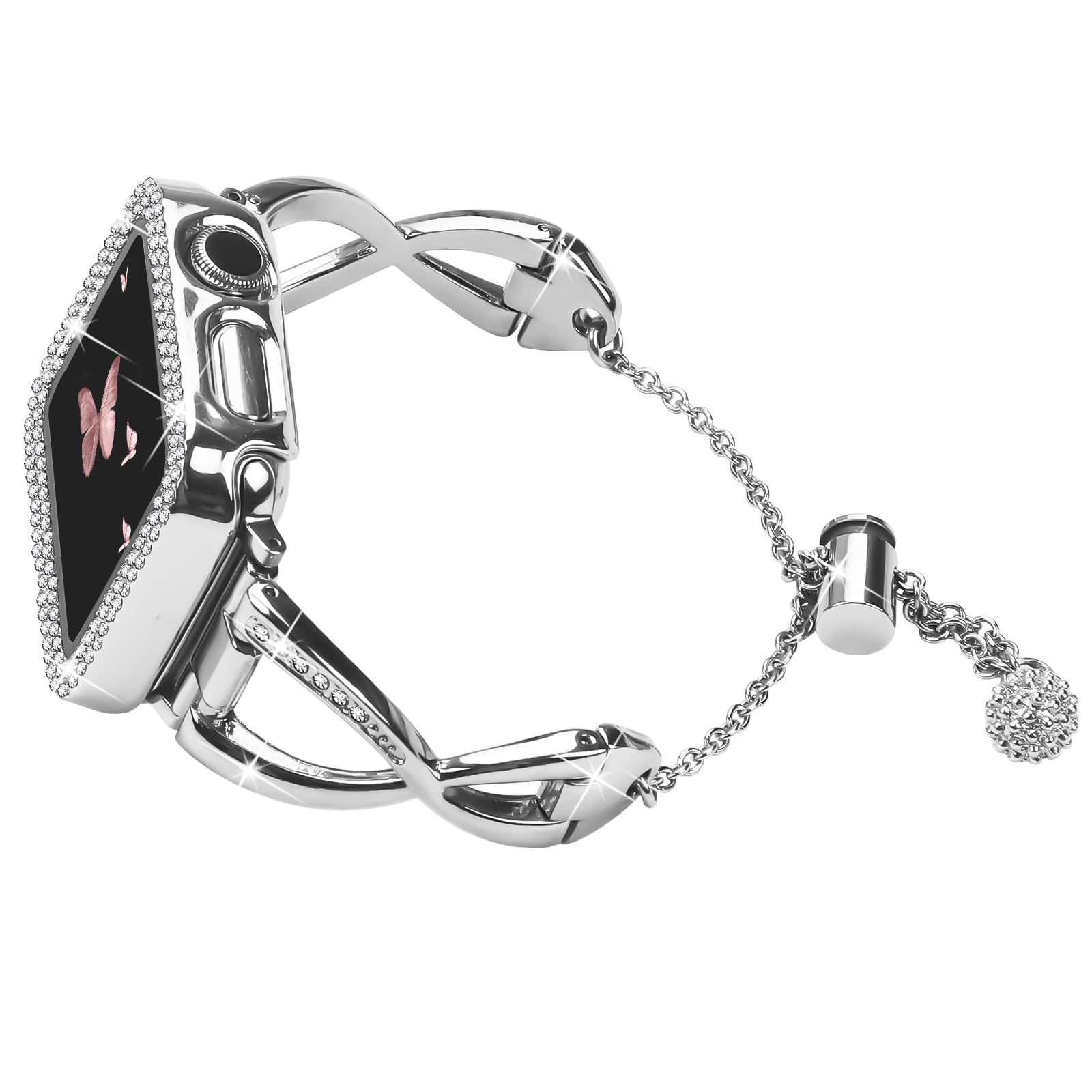 Photo 1 of YouthRun For Apple Watch 38MM 40MM 41MM 42MM 44MM 45MM 46MM, Metal Bracelet Fancy Replacement Charm Bands With Protective Case For Women