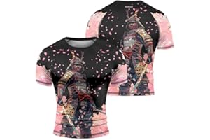 AUREIKA Samurai Men's BJJ Rash Guards Short Sleeve Jiu-Jitsu Baselayer Skin Performance Shirt MMA Jiu Jitsu Combat Sports